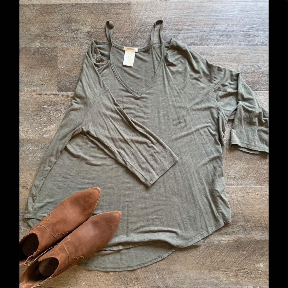 Green open shoulder top